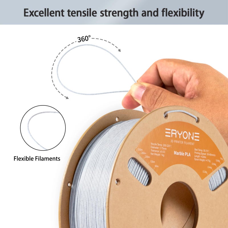 ERYONE Marble PLA Filament 3D Printer Filament 1.75mm +/- 0.03mm Fits for Most FDM 3D Printers, 1KG Cardboard Spool(2.2LBS), Marble - Image 2